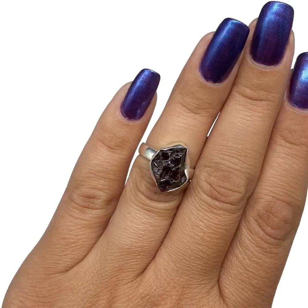 Garnet Ring Size 5.5 Solid Sterling Silver 925 Raw Rough Natural Stone